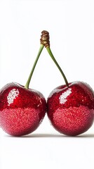 two cherries isolated on white bacground resembling disco ball