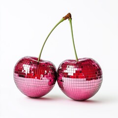 two cherries isolated on white bacground resembling disco ball
