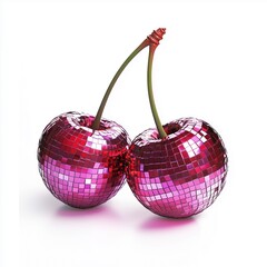 two cherries isolated on white bacground resembling disco ball