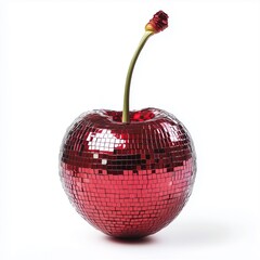 cherry as a disco ball isolated on white background