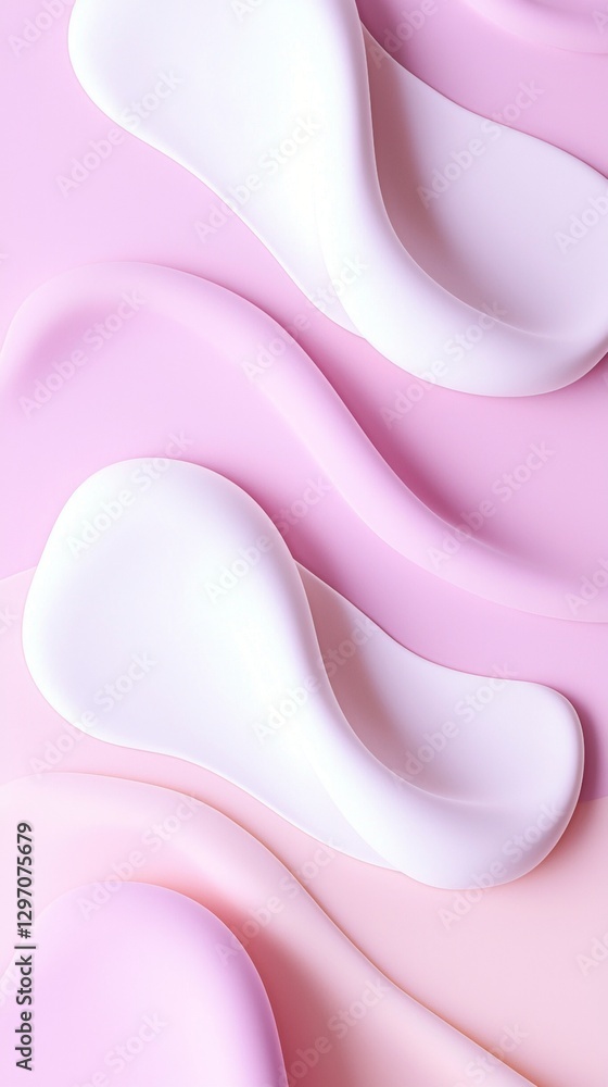 Poster smooth, undulating shapes in soft pastel hues of pink and white create a serene and elegant abstract