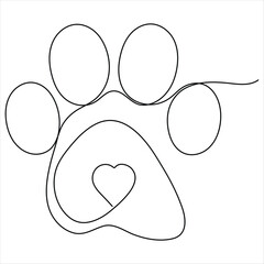 Paw footprints of dog or cat oneline continuous single line animal drawing vector illustration