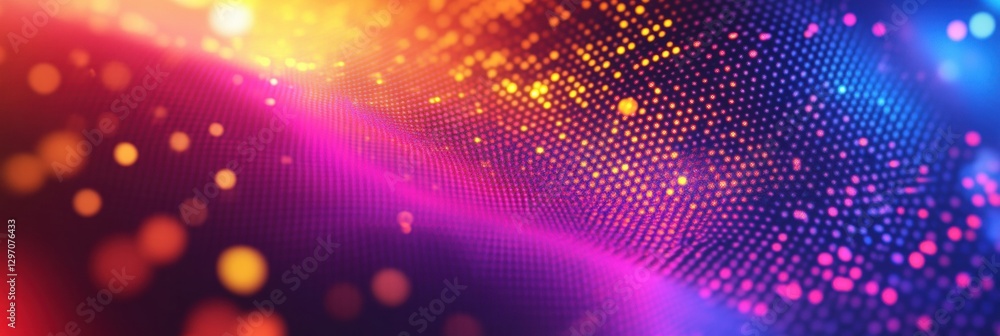 Poster Colorful abstract background with vibrant dots and waves illuminated by light in a dynamic pattern. Generative AI