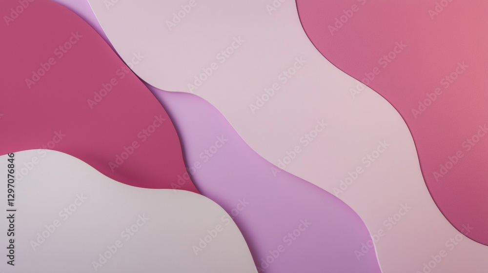 Poster smooth, undulating shapes in varying shades of pink and purple create a visually appealing abstract 