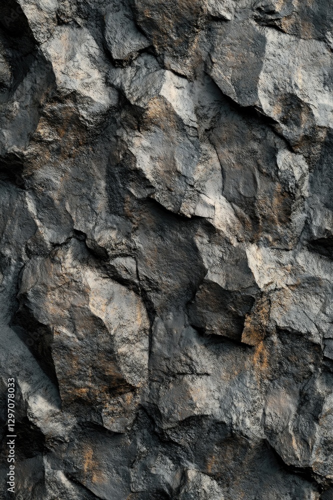 Poster a detailed view of a massive stone wall with intricate textures and patterns