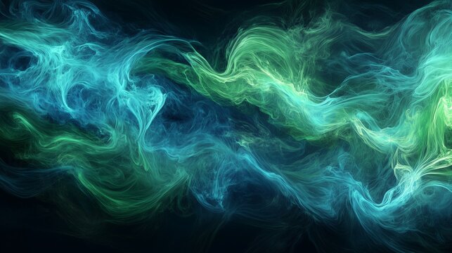 Abstract dark background with woosh wind effect with greens and blues