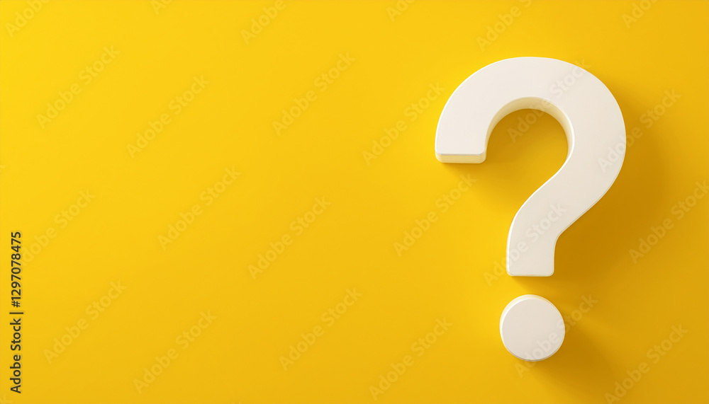 Fototapete Question mark on yellow background. 3D rendering. FAQ and QA. Problem solution.