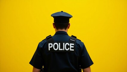 Police officer portrait against yellow background