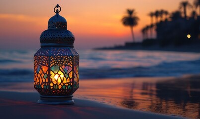 Sunset beach lantern, Arabian style, peaceful evening