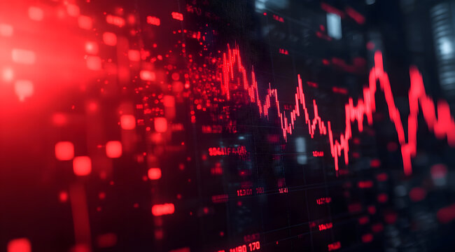 Red stock market crash chart symbolizes financial loss and economic downturn. The concept is of finance, investment, recession, and economic crisis.