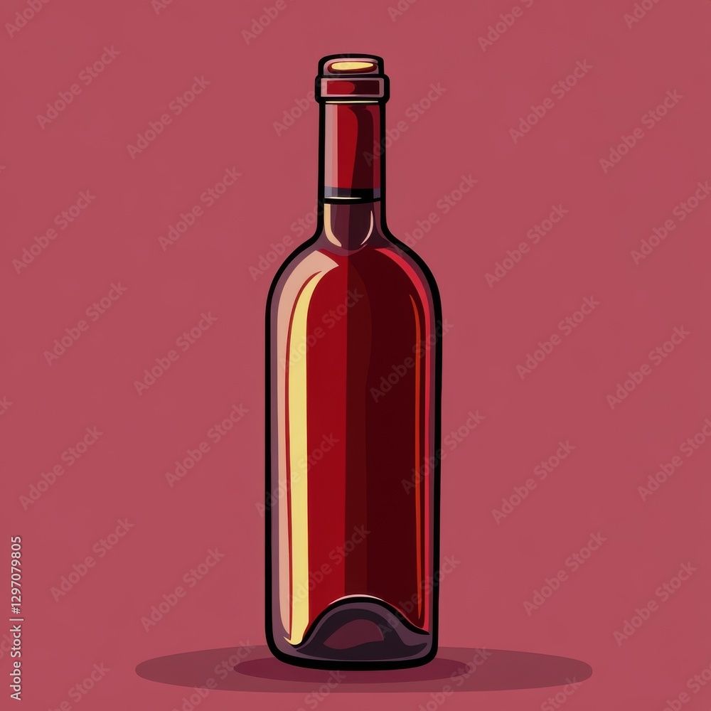 Poster stylized red wine bottle on a minimalist background with a smooth finish.
