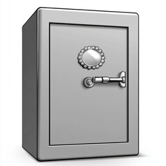 A shiny silver safe with a round metallic lock, symbolizing security and protection.