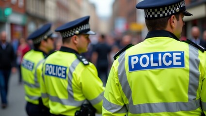 Police officers in highvisibility uniforms at public event