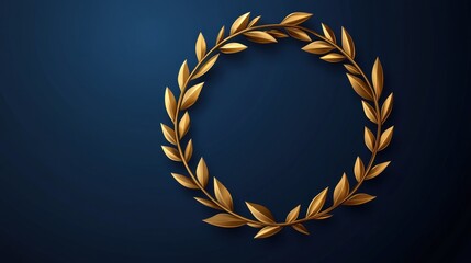 Golden Laurel Wreath Design on Deep Blue Background for Awards