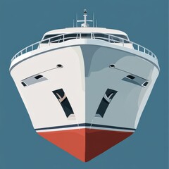 Naklejka premium A sleek modern cruise ship with a white hull and striking red accent, emerging boldly against a blue background.