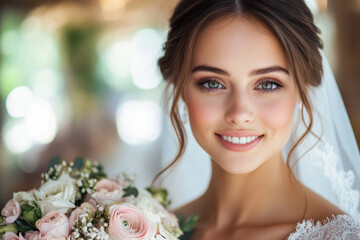 Naklejka premium A bride in a spring wedding, elegant and romantic, event theme