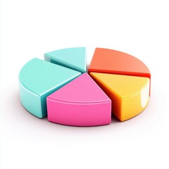 Obraz premium Colorful pie chart segments in pink, orange, yellow, mint, and blue on a white background.