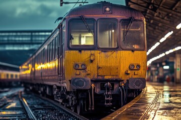 Fototapeta premium A train parked at a busy train station