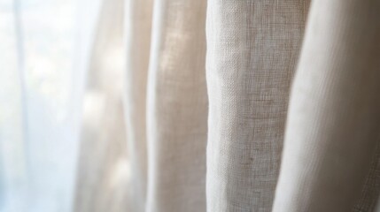 Beige Fabric Curtains Close-Up