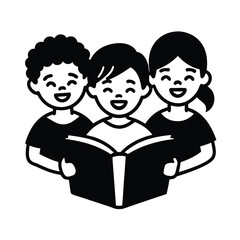 Happy Children Reading Book Together, Literacy, Education, Friendship