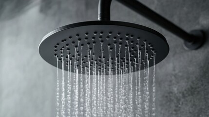 Black Round Showerhead with Running Water