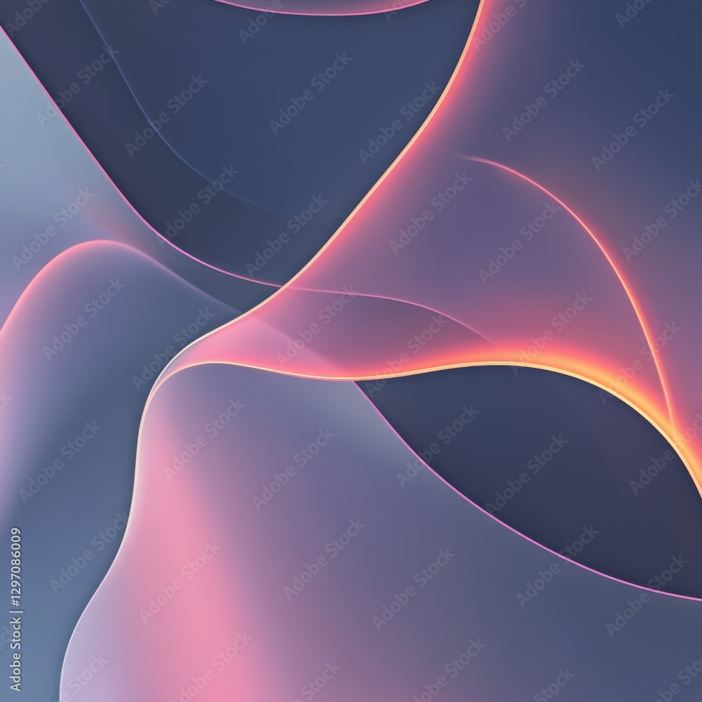 Poster abstract flowing gradient waves with pink and orange highlights on dark blue background