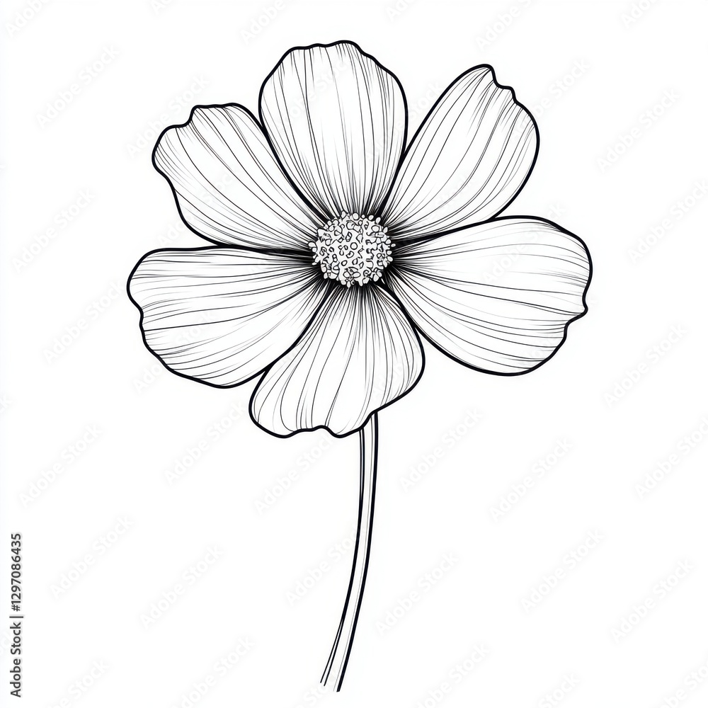 Poster a delicate line drawing of a single flower with soft petals and intricate details.