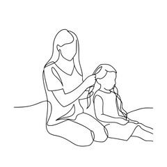 Mother Daughter Bonding Single Line Drawing Hair Braiding