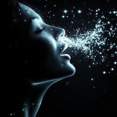 Obraz premium Ethereal Woman Breathing Sparkles of Light in an Enchanted Atmosphere