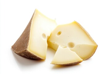 A piece of cheese cut in half, ready to be served or used for cooking