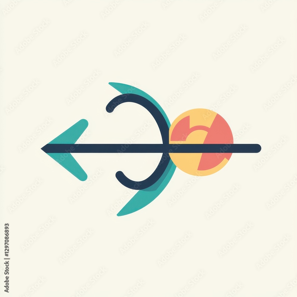 Poster Minimalistic colorful arrow design with a circular element representing motion and direction.