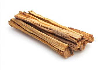 A collection of dry wooden sticks arranged neatly on a white background