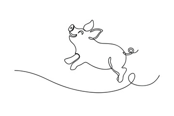 Happy Jumping Pig One Line Drawing, Simple, Cute, Farm Animal
