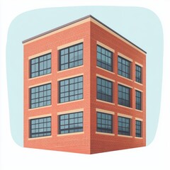 Fototapeta premium A colorful illustration of a modern brick building with large windows and a clear blue sky.