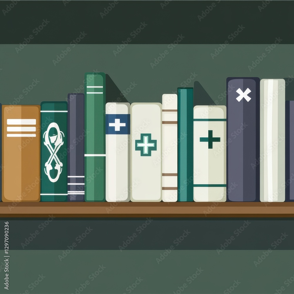 Poster a neatly organized shelf filled with colorful books, creating a calming and intellectual atmosphere.