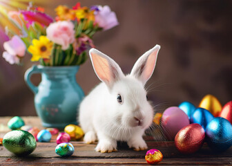 easter bunny with easter eggs