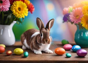 easter bunny with easter eggs