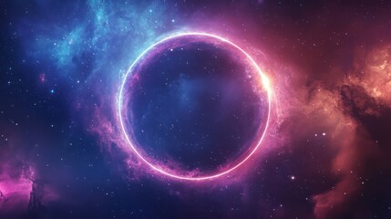 Obraz premium A glowing cosmic ring against a vivid nebulae background of space