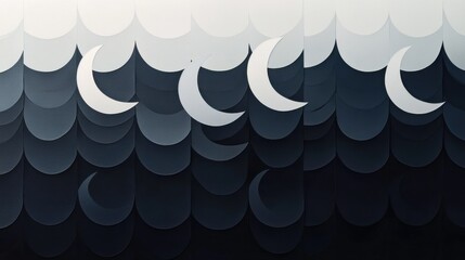 Grayscale Semicircle Pattern with Crescent Overlays