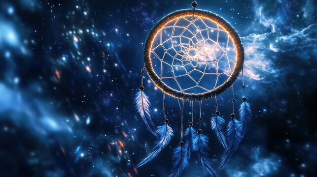A Beautiful Dreamcatcher Hangs in the Starry Night Sky