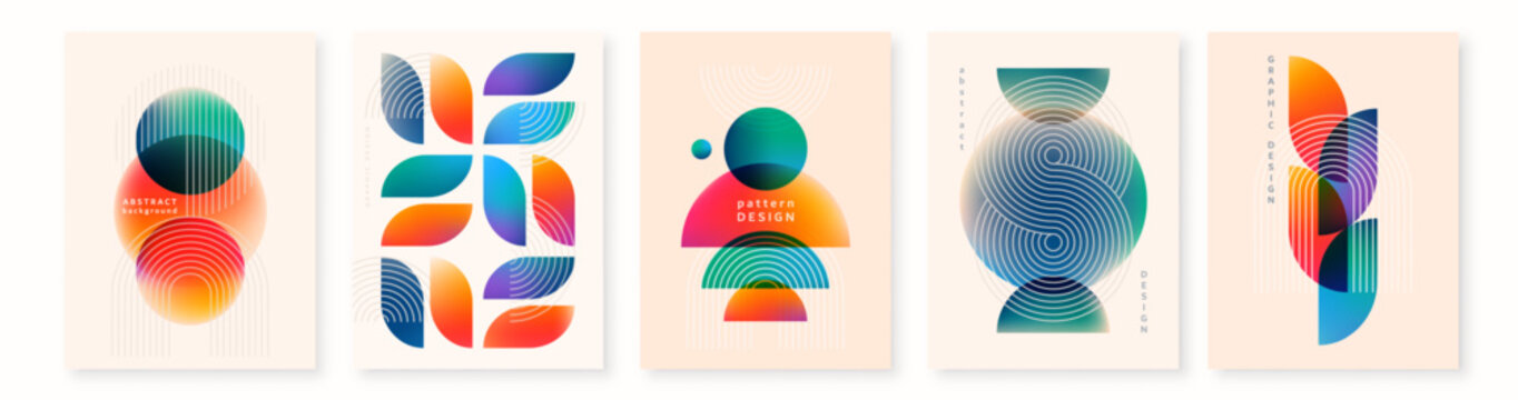 Abstract geometric vector backgrounds with colorful gradient shapes, modern minimal pattern design.