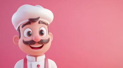 jolly baker with a mustache on a pink background