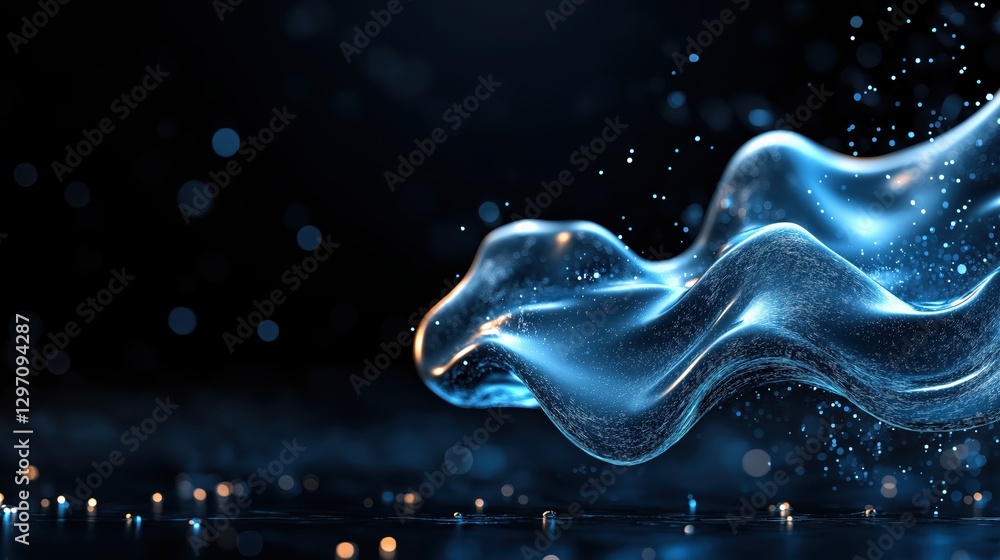 Poster captivating water movement creating mesmerizing reflections and vibrant light in a dark environment