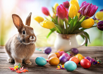 easter bunny with easter eggs