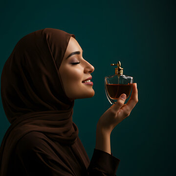 Arab Hijab woman with a glass of perfume
