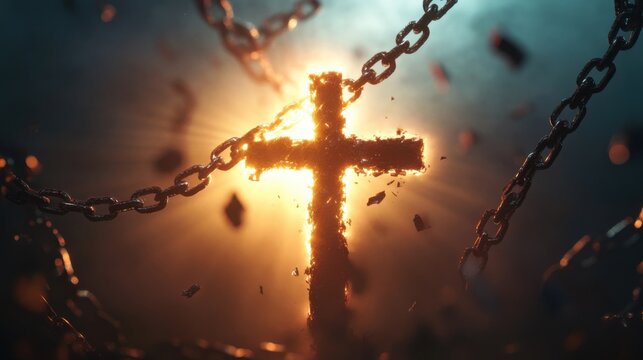 Illuminated Cross with Broken Chains