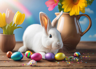 easter bunny and easter eggs