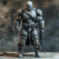 Naklejka premium Realistic Robot Figure in Futuristic Armor on Dramatic Background