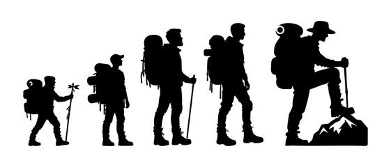 Man hiking silhouette black filled vector Illustration icon