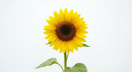 Obraz premium Bright Yellow Sunflower Blooming on Stem Against a White Background